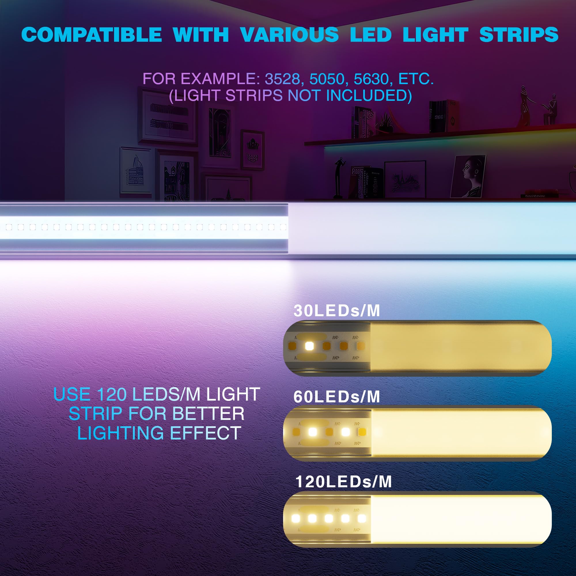 12x Profilo Alluminio per Strisce LED 2M (20mt) - Canalina per Striscia LED con Copertura Opaca - Dimensioni L2000x20 x 20mm - Compatibile con Strisce LED fino a 15mm