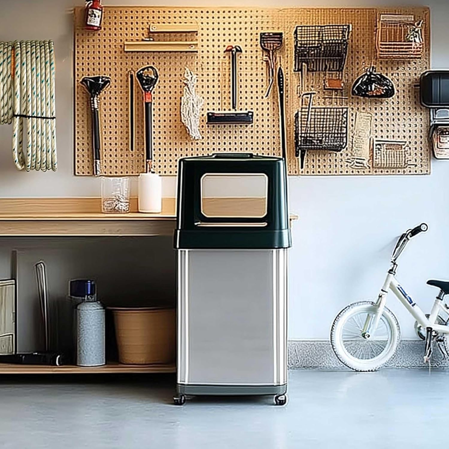 iTouchless 18 Gallon Dual Push Open Trash Can with AbsorbX Odor Filter and Wheels, 68 Liter Swing Flip Doors Rectangular Stainless Steel Garbage Bin, Perfect for Restaurant, Business, Home Kitchen