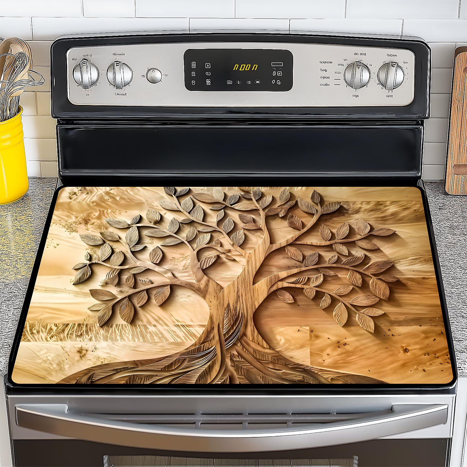 Stove Top Cover for Electric Stove,Glass Stove Top Cover, Heat Resistant Glass Cooktop Cover, Stovetop Protector, Kitchen Decor, Dish Drying Mats Cover for Ceramic Washer Top 28.5x20.5 inch