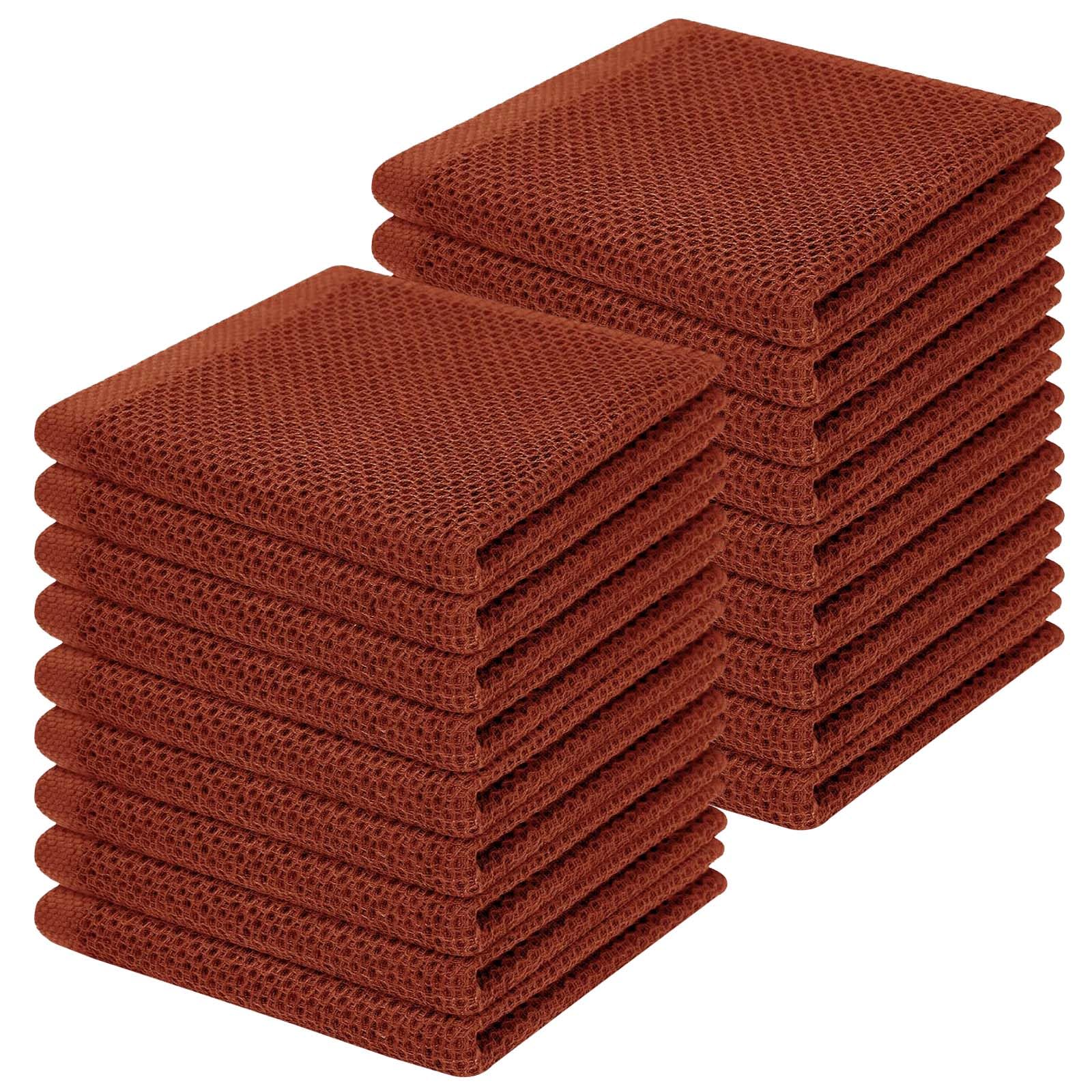 Homaxy 100% Cotton Waffle Weave Kitchen Dish Cloths 18-Pack, Rust