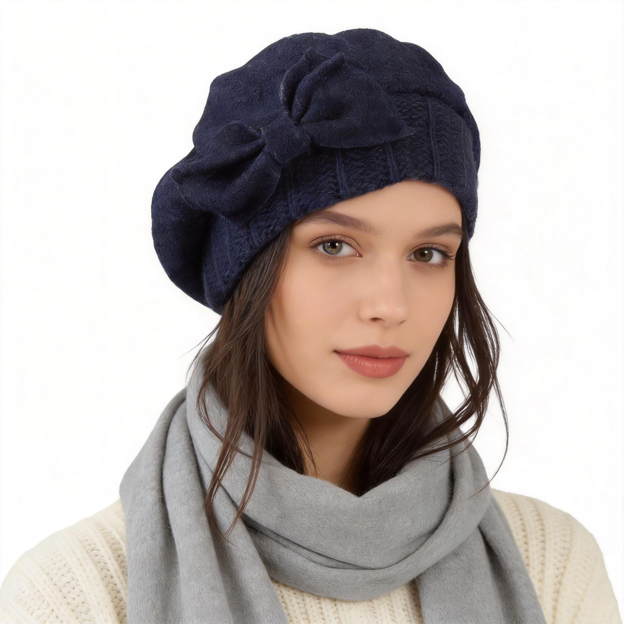 Ruphedy Women's Hy022-Navy-A Beret Beanie Chic Wool French Beret Dress Winter Hats Hy022 (Navy)