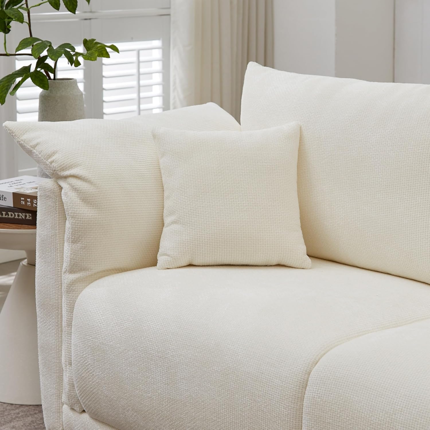 Modern Linen Sofa with Soft Cushions and Upholstered Armrest Design, Minimalist Fabric Couch with Solid Wood Frame, High-Resilience Foam Filling, Comfortable Seating for Living Room (Beige)