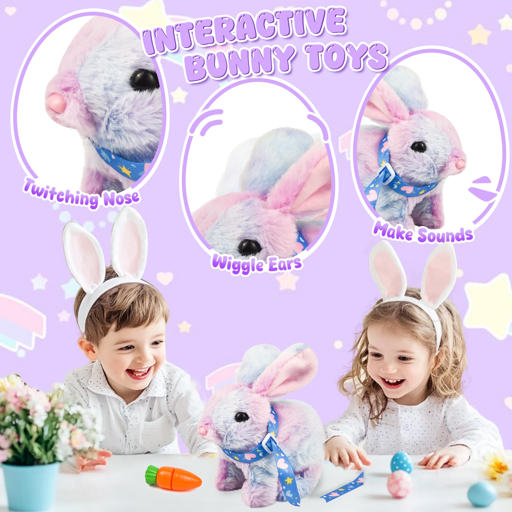 Générique Bunny Pal-Peluche Lapin Petsboro, Lapin Robot Interactif, Jouet Peluche Paques, Mon Lapins Réaliste, Jumping, Twitching, and Shaking Ears