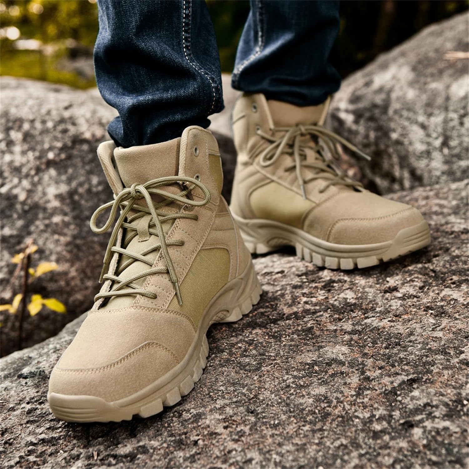 Men's High Top Suede Leather Military Tactical Boots 6 Inch Lightweight Waterproof Outdoor Hiking Desert Combat Motorcycle Boots for Backpacking Travel Army Jungle Hunting