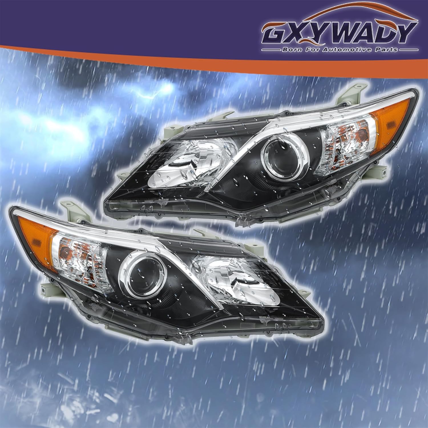 GXYWADY Pair of Headlights Assembly Replacement for Camry 2012 2013 2014 Replacement for 8115006470 8111006470 Black Trim Driving Lamps Driver Left and Passenger Right Side
