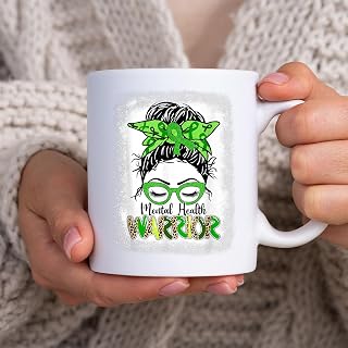 Mental Health Warrior Messy Bun Women Mental Health Matters BlackMug, Tea Mug, Tea Cup, Coffee Cup