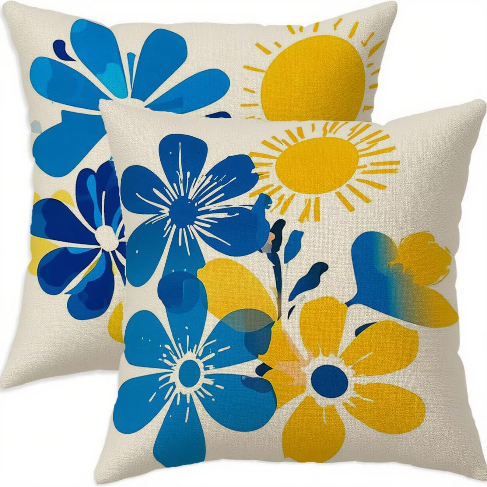Housse coussin 65x65cm bleu lot de 2 carrés en lin imperméable pour canapé