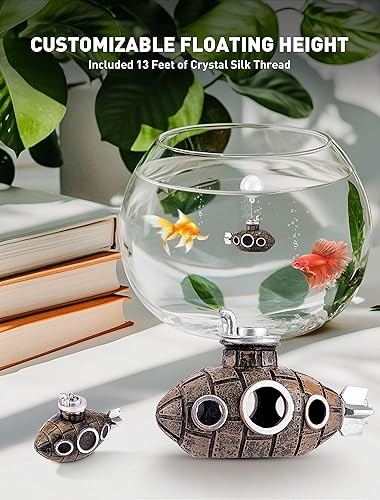 Miniatura 12 de Decoración flotante para pecera, pequeña decoración retro de acuario submarino con dos bolas flotantes, accesorio resinoso para pecera, juguete