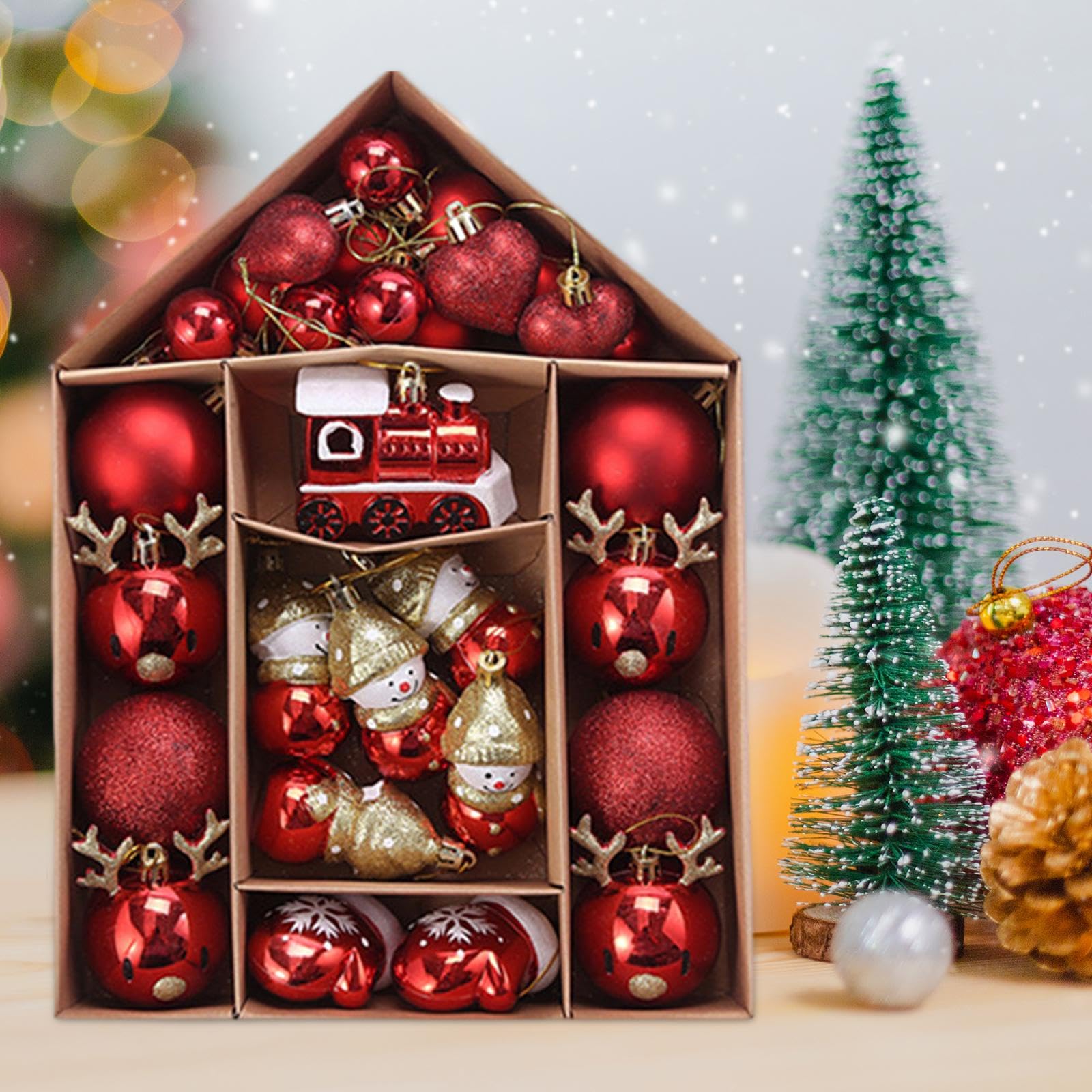 Oshhni Weihnachtskugeln, Ornamente, Weihnachtsbaumdekoration, Anhänger, Weihnachtskugeln, große Menge für Partygeschenke, Festliche Winterfeiertage auf der, Rotes Schneemann-Set