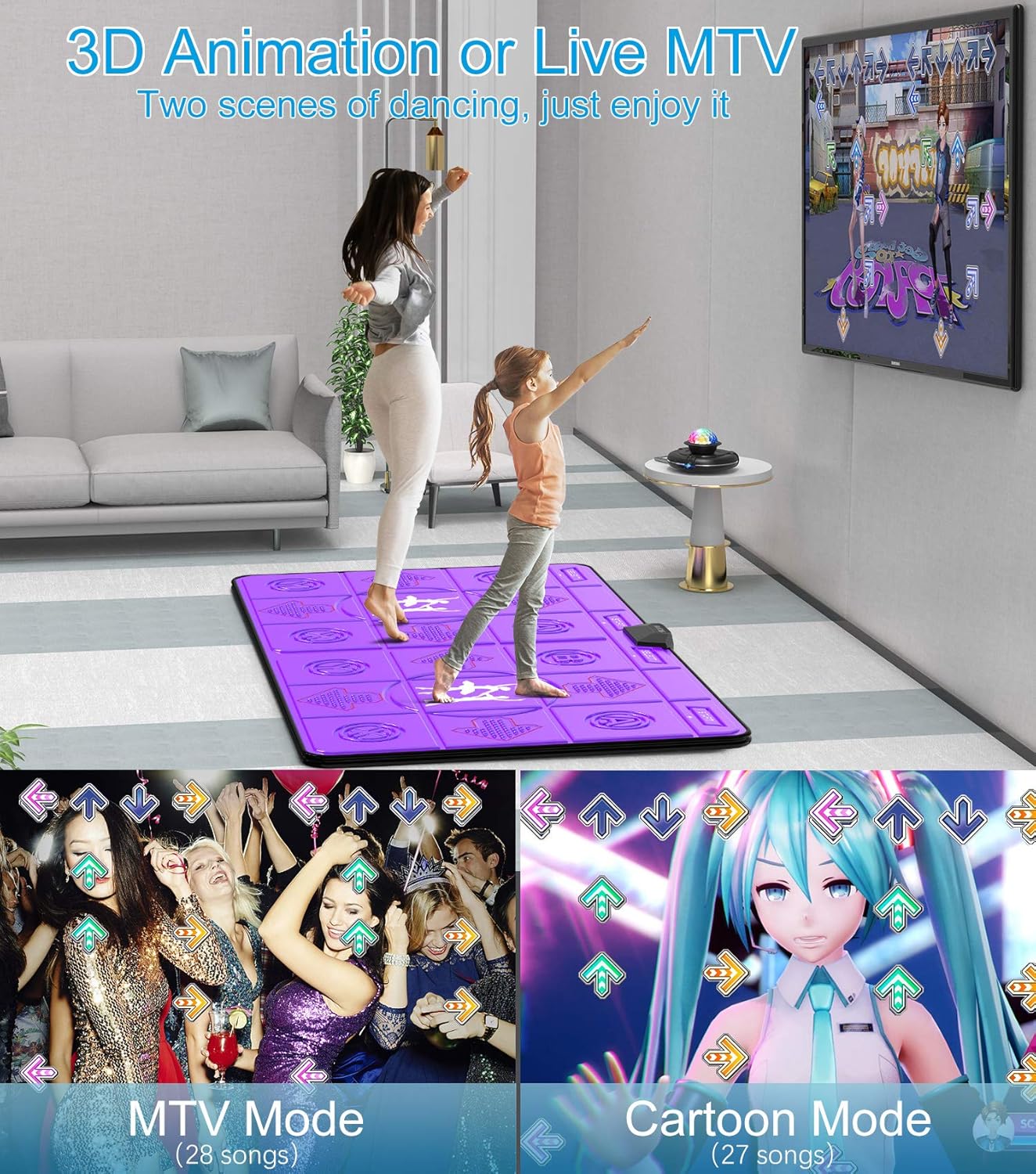 Dance mat for kids and adults, Dancing pad with multiple types of games and music, TV video games operated by wireless gamepads, Dance music toys that can be used to promote family relationships : Toys & Games