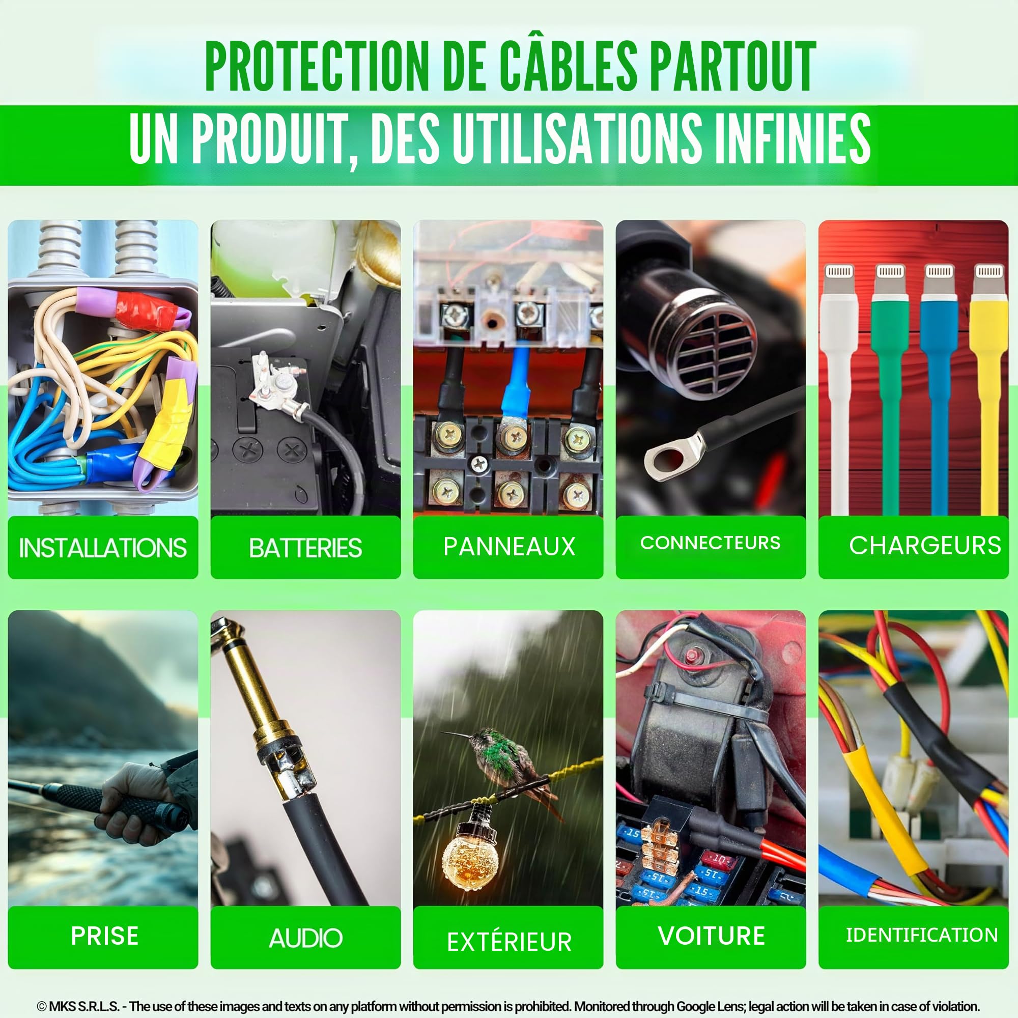 Gaine Thermo-Rétractable Tressée Ø 12mm, L 8m • Protection Avancée pour Câbles • RAPPORT 2:1
