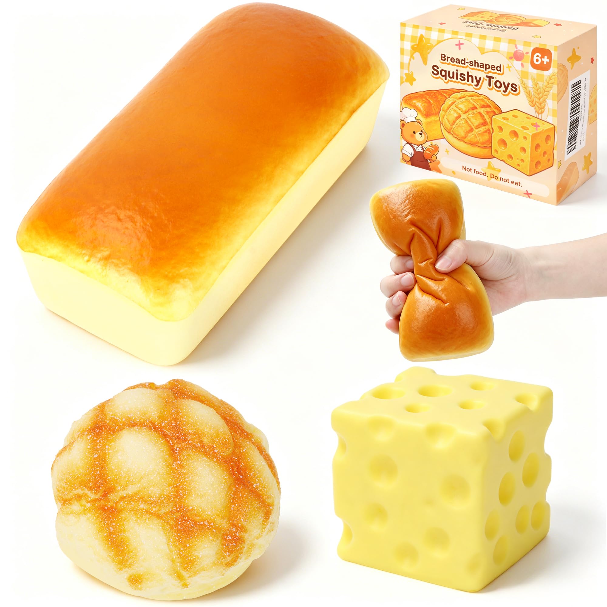 3pcs Slow Rising squishies - Cheese Squishy,Butter Bread squishys,Squeeze Toys,Jumbo squishies for Stress Relief,Gift for Boys Girls Adults