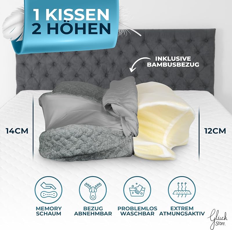 Glückstoff Ergonomikus Memóriahabos Nyakpárna Minden Alvási Pozícióhoz Szürke