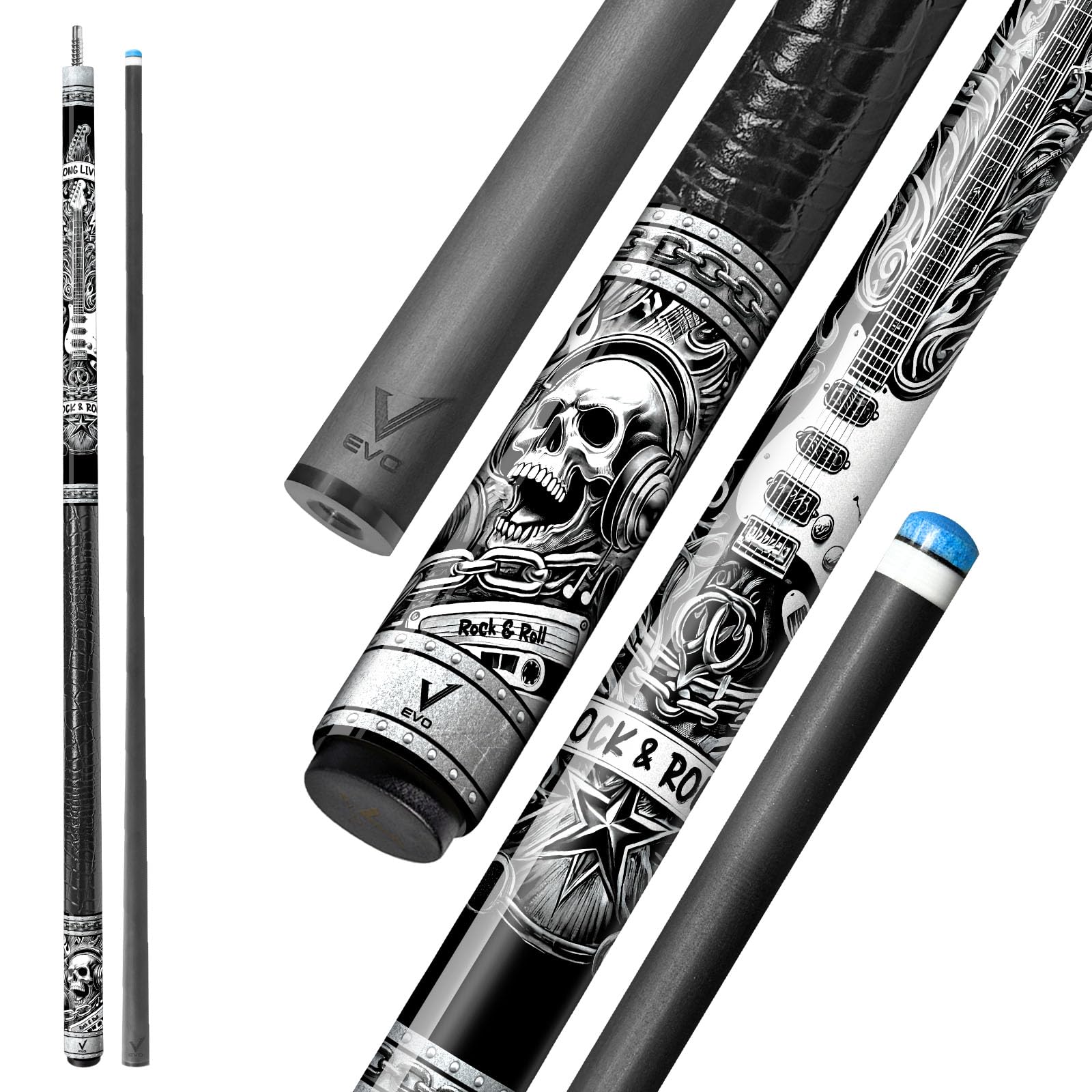 EVO Rebel Carbon Fiber Pool Cue Stick, Low Deflection Pool Sticks with 3/8 * 8 Pin Joint, 12.5mm Tip, TIME Standard tip, Microfiber Leather Wrap