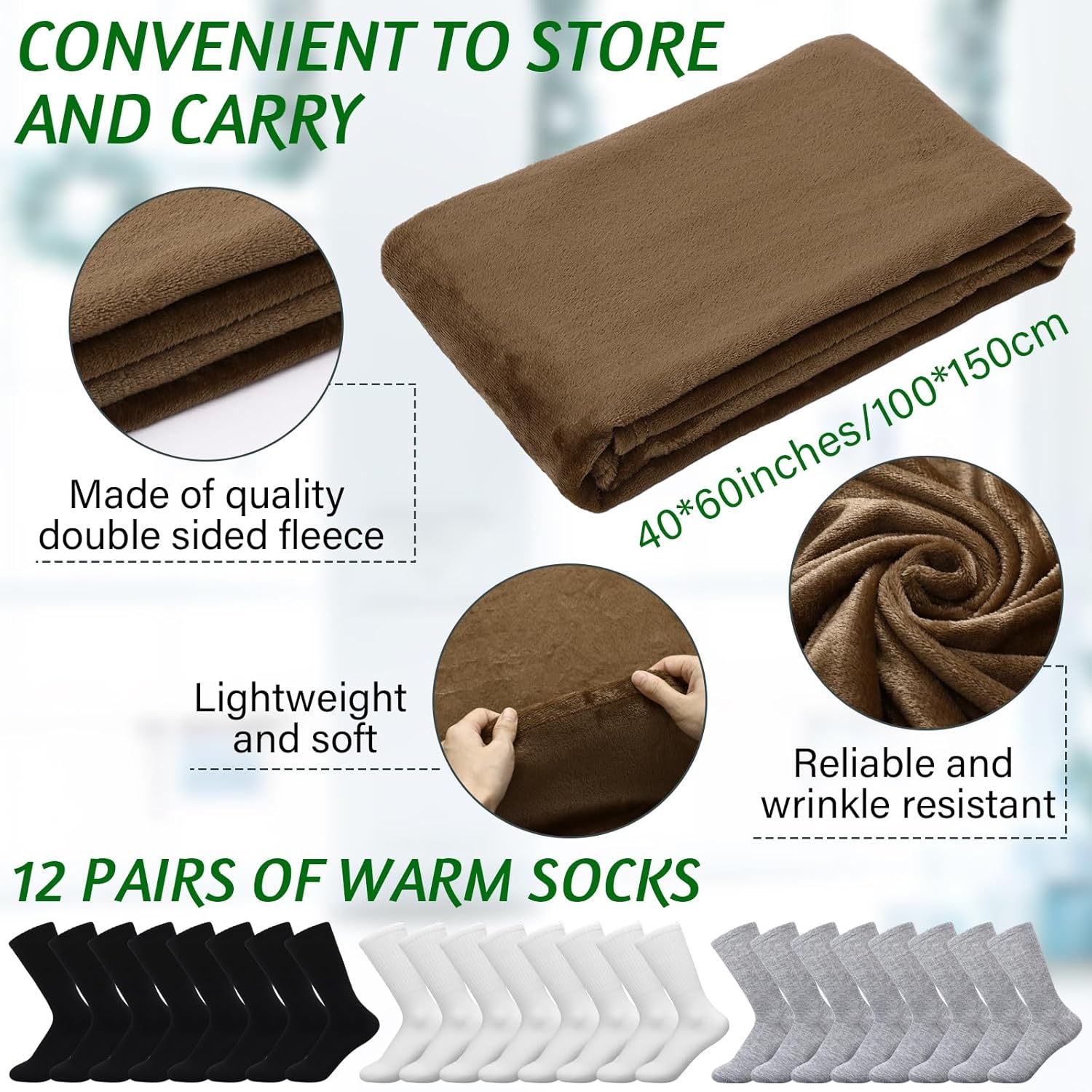 Suhine Homeless Care Package Supplies Bulk Blankets Winter Gloves Beanies Scarves Socks Drawstring Bags for Unisex - Image 4