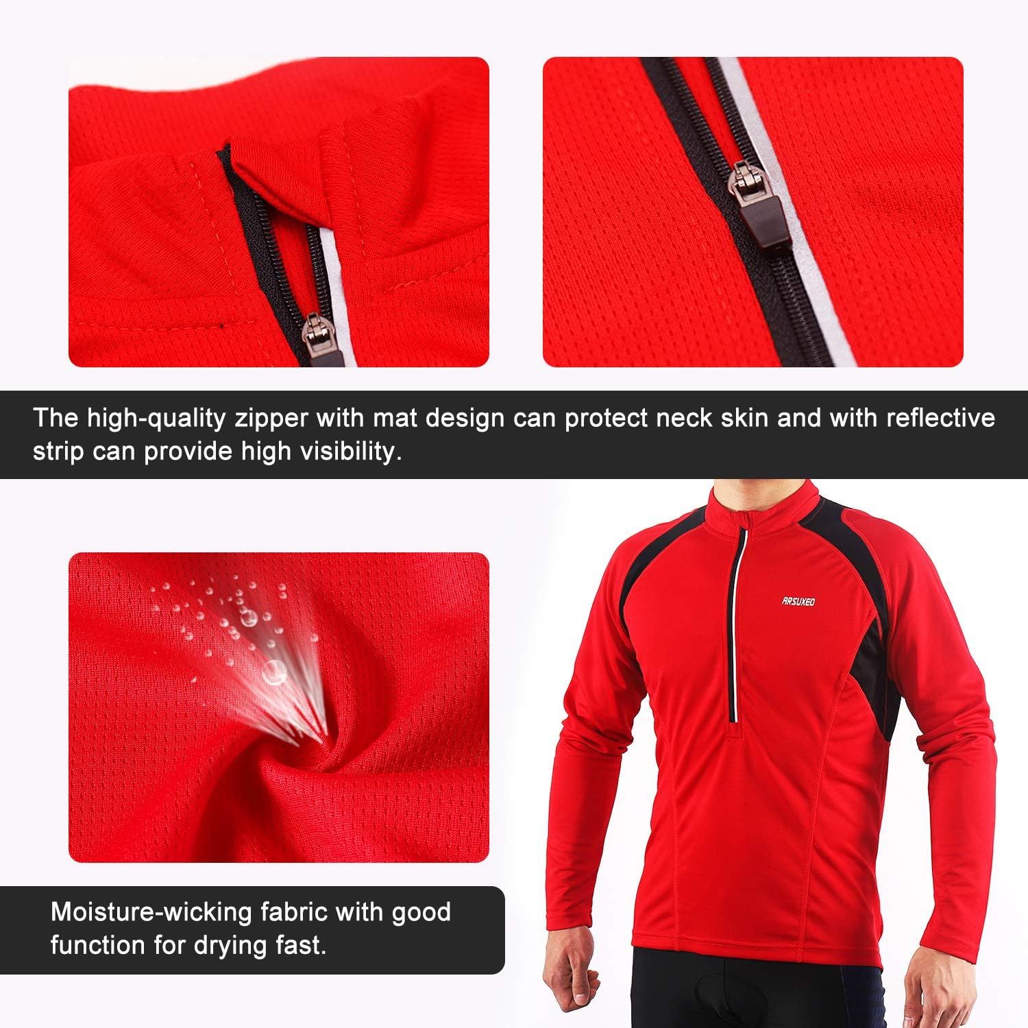 ARSUXEO Men's Half Zipper Cycling Jerseys Long Sleeves MTB Bike Shirts 6031 : Clothing, Shoes & Jewelry
