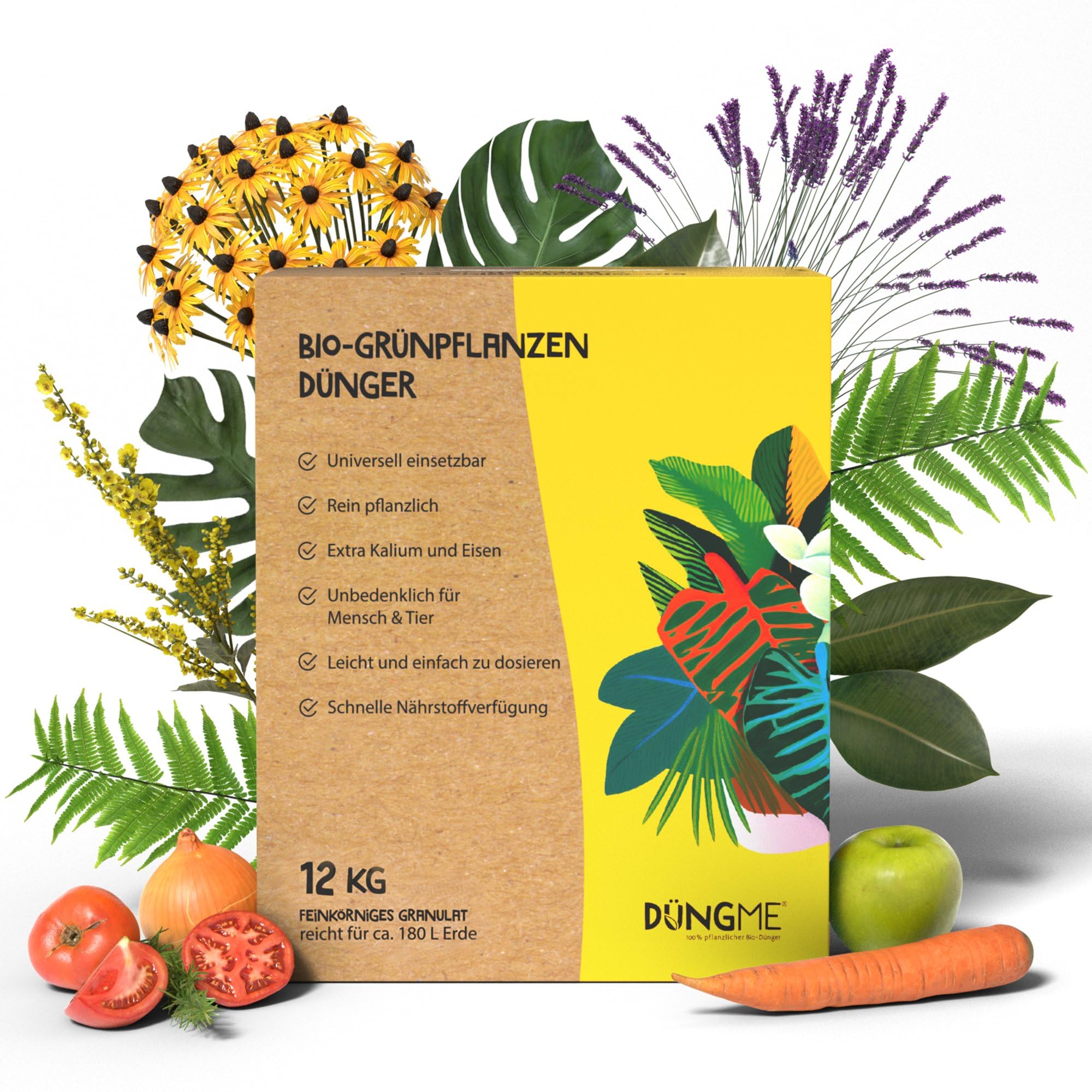 Vital-Boost Bio-Grünpflanzendünger für Zimmer- und Gartenpflanzen | Feinkörniges Granulat | Einfach & Rein pflanzliches Düngen | Tierfreundlich & Umweltbewusst | 100% Naturdünger von DüngMe - 12 KG