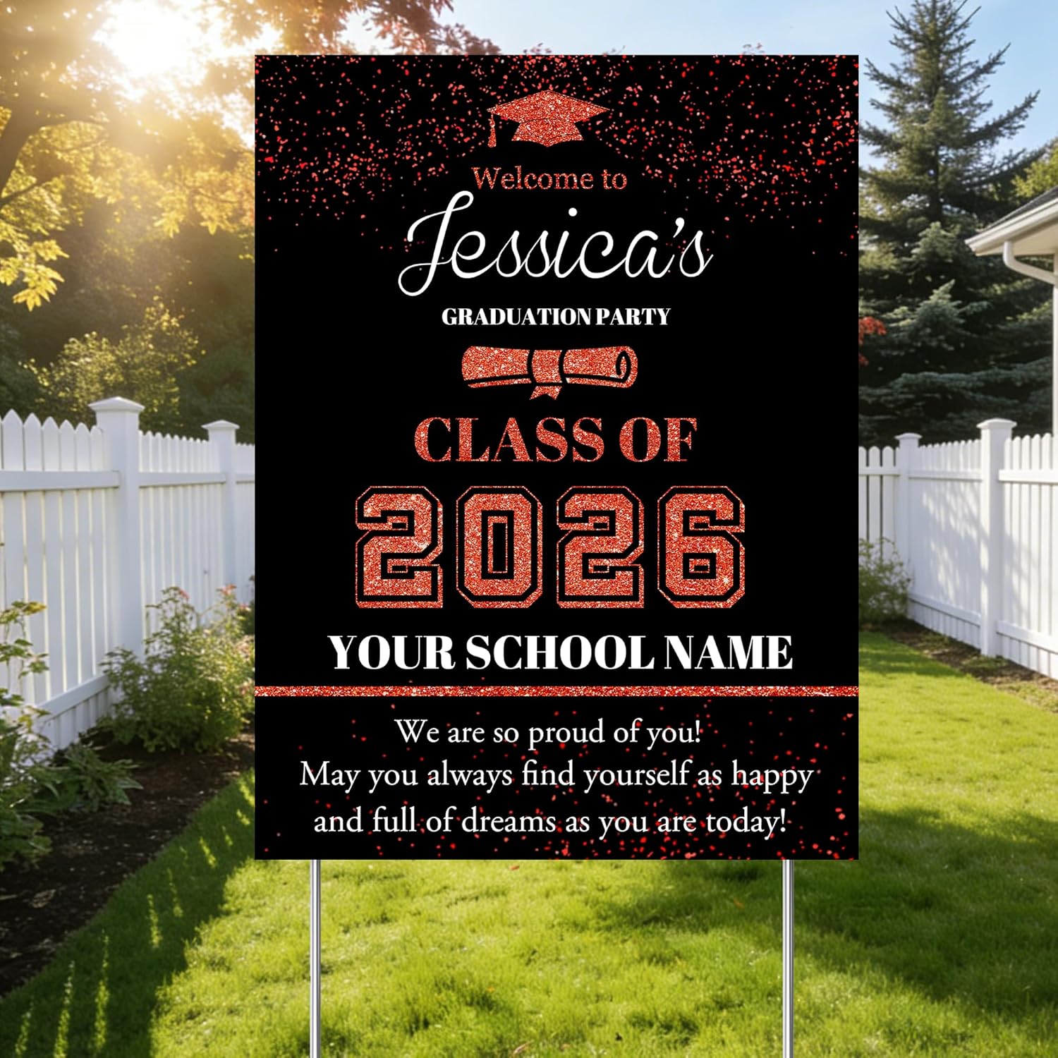 Custom Photo Graduation Yard Sign, Personalized Class of 2026 Graduation Yard Sign with Stakes, Custom Graduation Lawn Sign for High School College Grad Party(Style E)