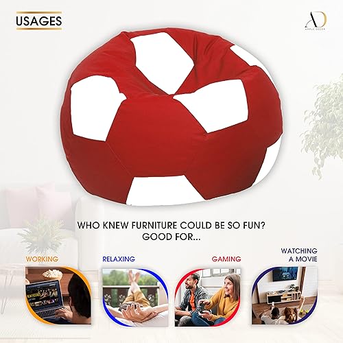 Miniatura 5 de Ample Decor Funda para puf de fútbol (relleno no incluido), cómodo diseño de fútbol hecho de cuero sintético, ideal para niños y adolescentes, rojo