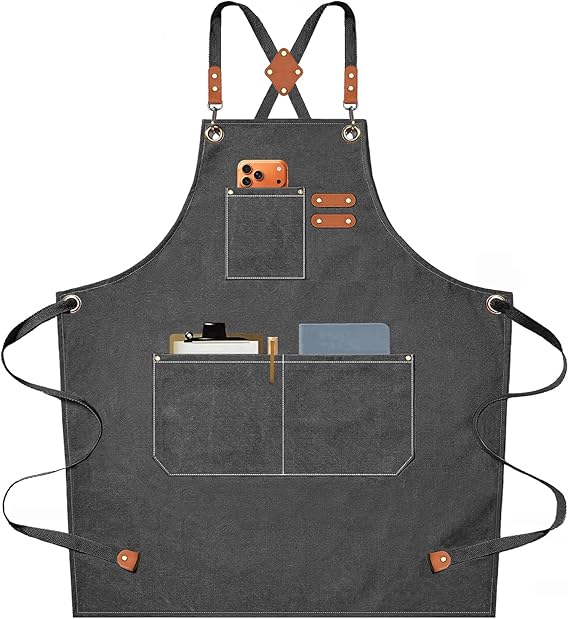 AFUN Chef Aprons for Men Women with Oversized Pockets, 16-Ounce Cotton Canvas Cross Back Heavy Duty Work Apron