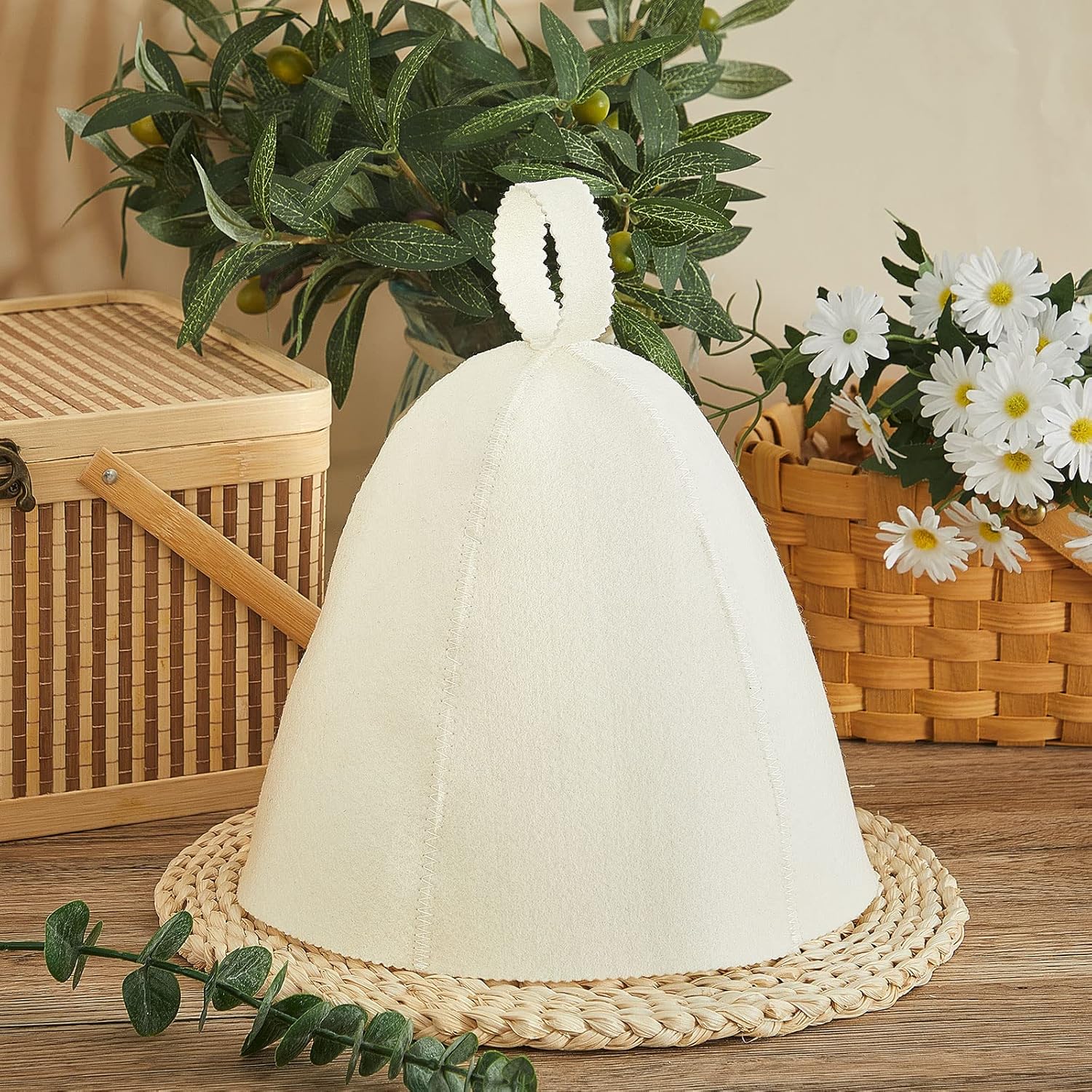 JaGely Sauna Hat for Men Women Wool Sauna Hat Vaporarium Cap Russian Banya Cap for Bath House Accessories(Gray, White,4 Pieces) - Image 6