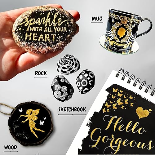 Miniatura 4 de Bolígrafos de pintura acrílica, paquete de 12 6 marcadores dorados y 6 plateados, bolígrafos de pintura para pintura de rocas, piedra, cerámica,