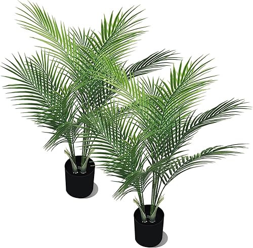 Palmera artificial de 4 pies con 9 troncos de imitación perfecta Dypsis Lutescens en maceta para interiores y exteriores, casa, oficina, jardín,