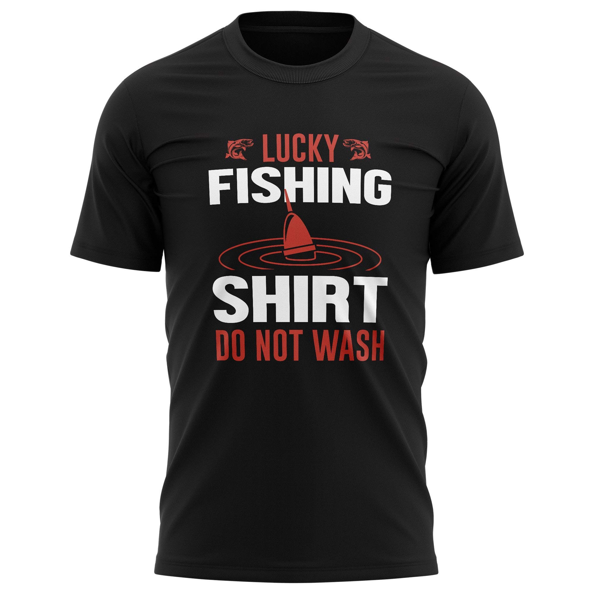 Purple Print House Lucky Fishing T Shirt, Funny T Shirts for Men, Novelty Fish Accessories Gifts for Dad Grandad Tshirt, Black, XXL