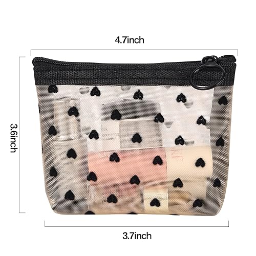 Miniatura 10 de MHDGG Bolsas de maquillaje de malla con estampado de corazón, bolsas de cosméticos de malla para mujeres, mini bolsas de malla con cremallera, bolsa