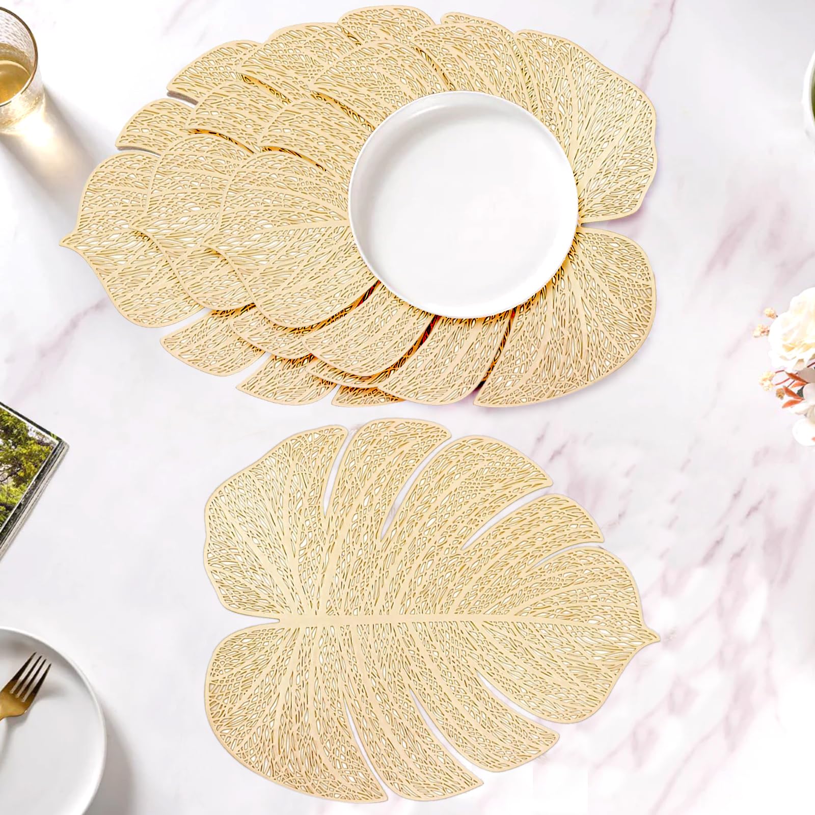 TIED RIBBONS Set of 4 PVC Table Mat Leaf Placemats for Dining Table Kitchen Mats Pot Non-Slip Heat Resistant Wipeable Washable Tableware (45 cm x 36 cm, Golden) (B0DGQJRM9Z) Amazon Price History, Amazon Price Tracker