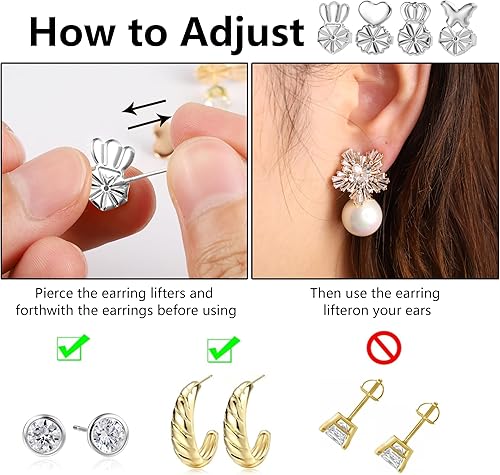 Miniatura 2 de KISSPAT Espalda de aretes para orejas caídas  8 pares de levantadores de aretes hipoalergénicos  Ajustable  Plata  Moderno Unisex  Todas las