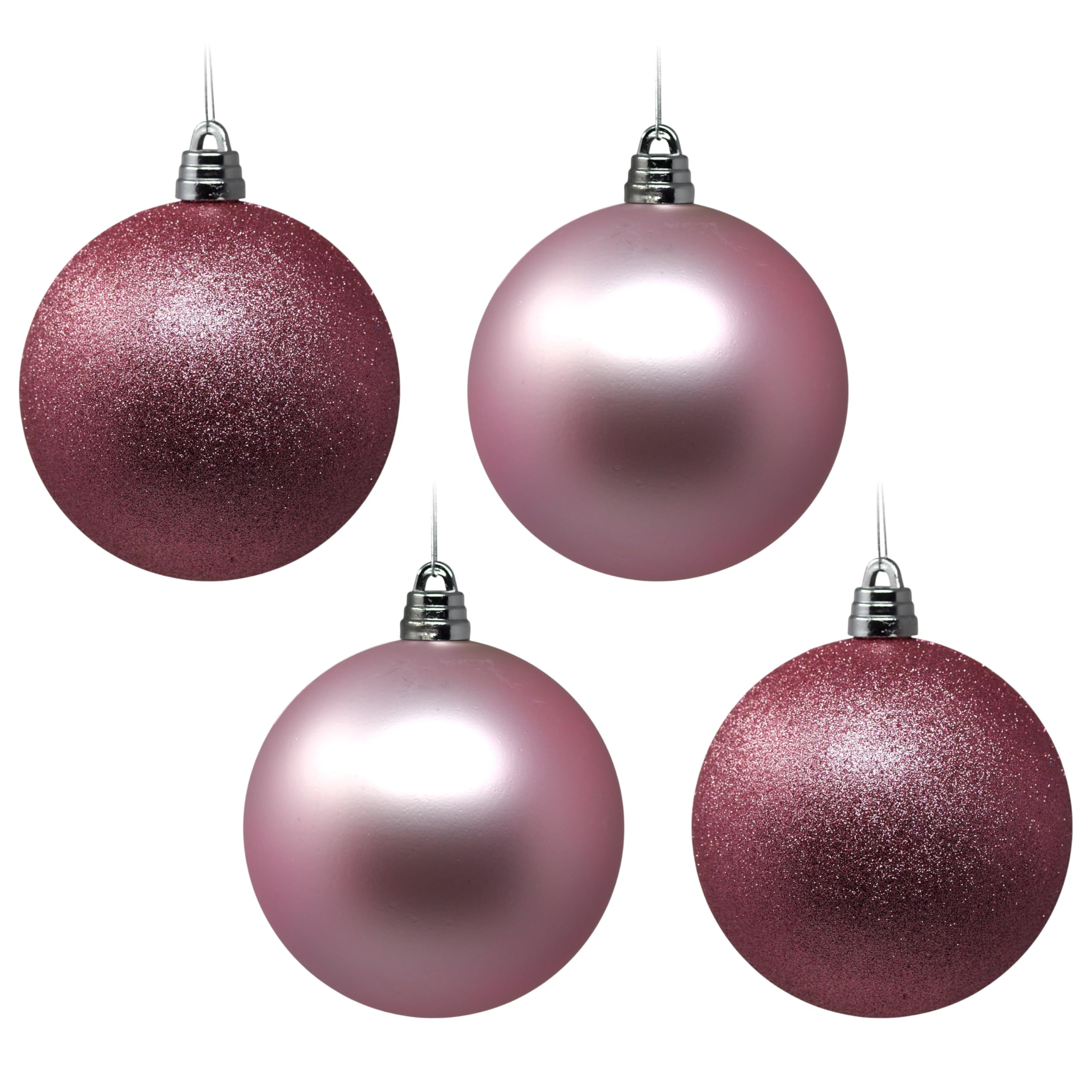 Large 15cm Christmas Tree Baubles Pink - Matte & Glitter - Set of 4