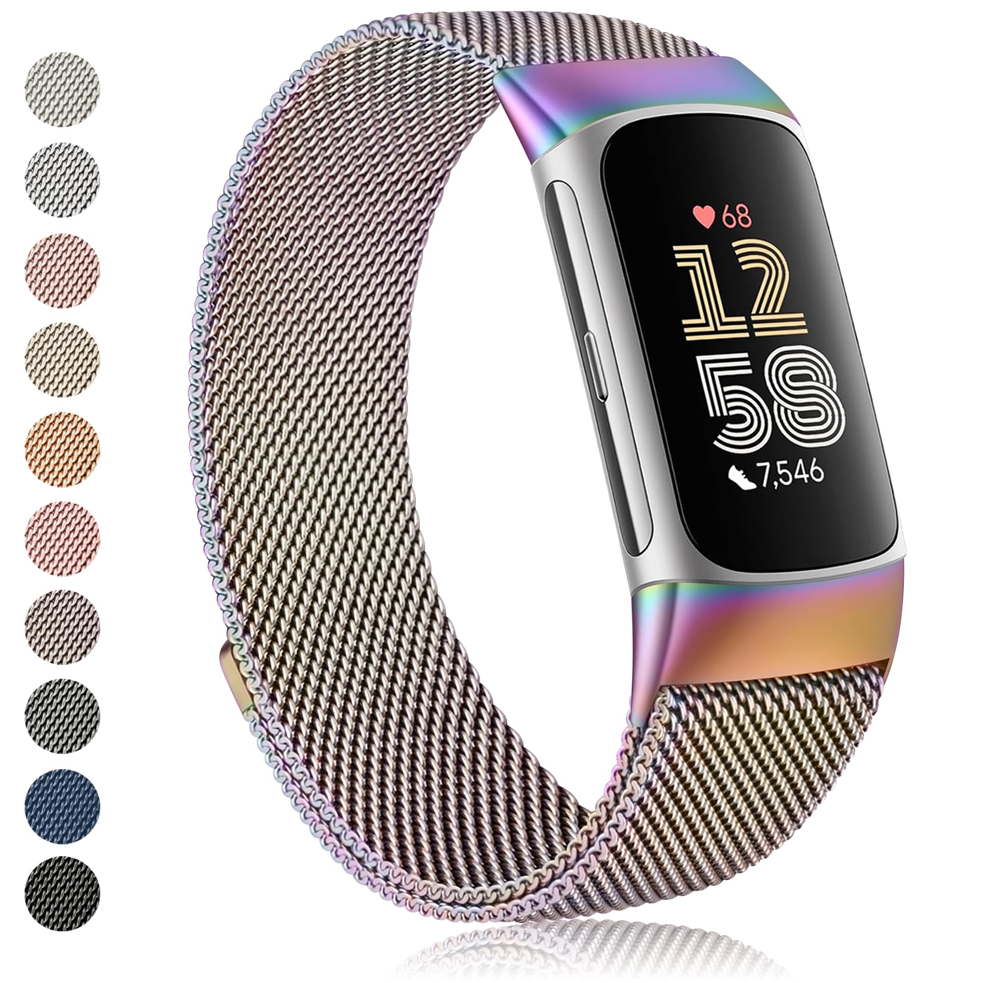 Amzpas Metal bands for Fitbit Charge 6 Bands for Women Men, Stainless Steel Mesh Wristband with Magnet Clasp for Fitbit Charge 6 / Fitbit Charge 5