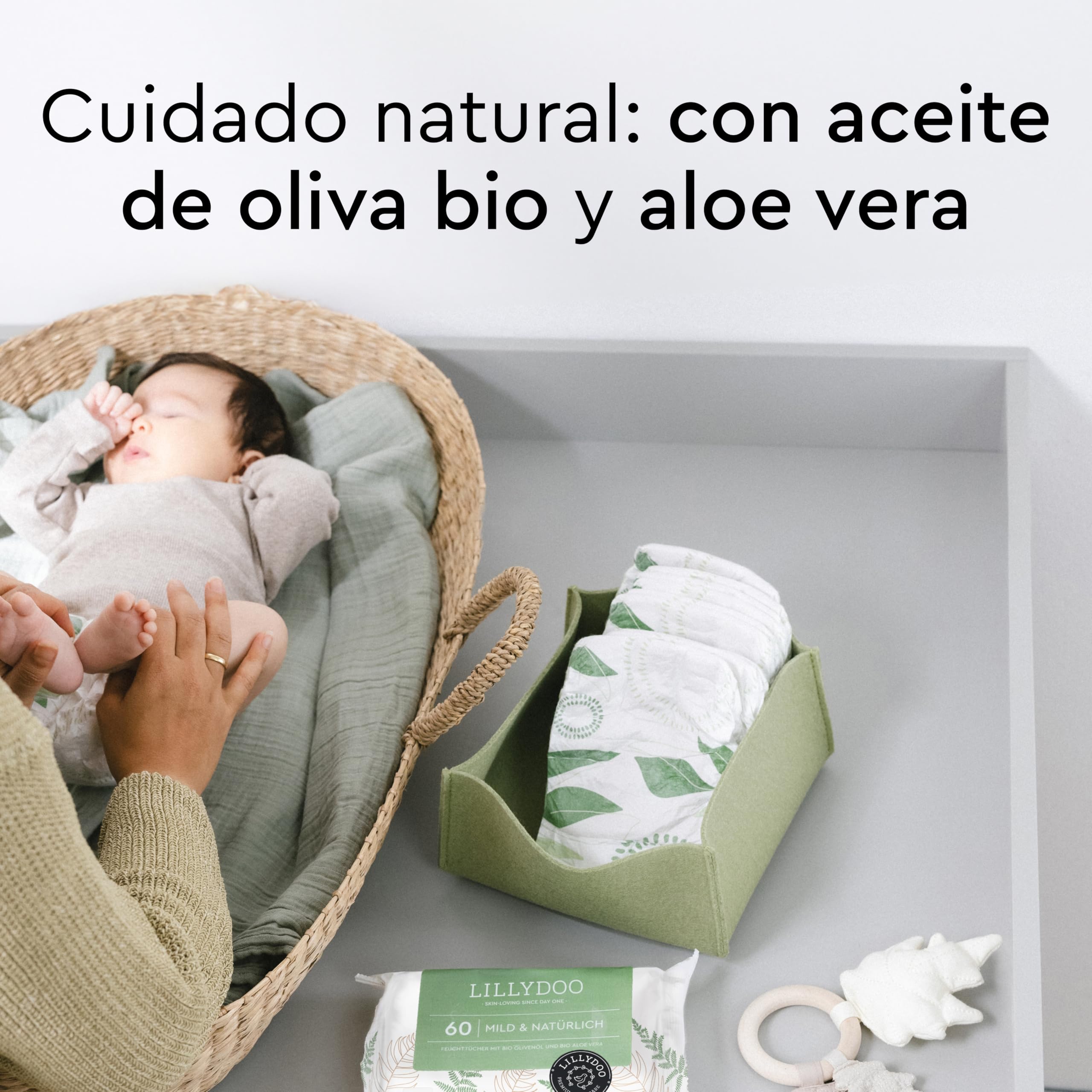 Toallitas húmedas naturales LILLYDOO green, 900 unidades (15x60), 100% sin plástico y resistentes – sin perfumes, limpieza delicada y suave para piel sensible, dermatológicamente testadas