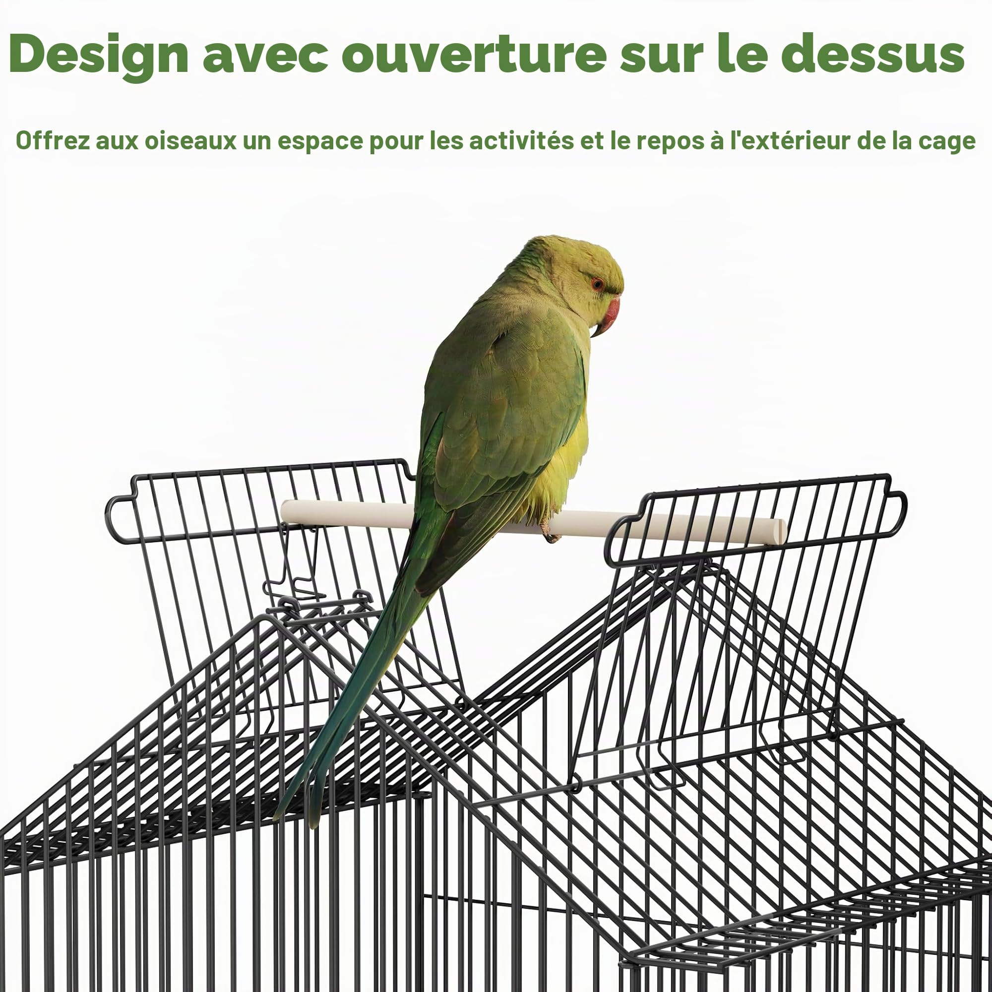 UISEBRT Cage à oiseaux avec support et roues - Grande volière en métal pour finches, canaris, perruches Noir (Type B, 55x55x145cm)