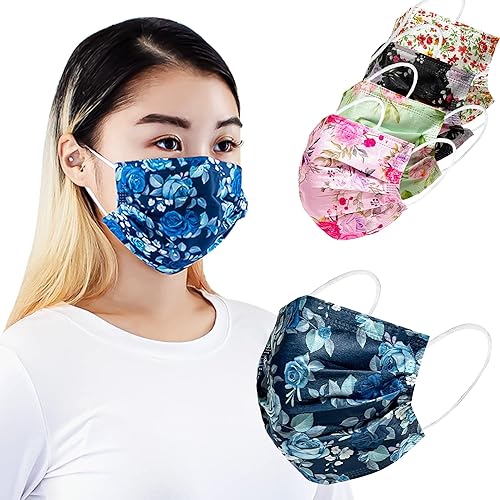 Everydayspecial Máscara de seguridad desechable de 3 capas de protección facial para adultos, 50 unidades (flor de peonía)