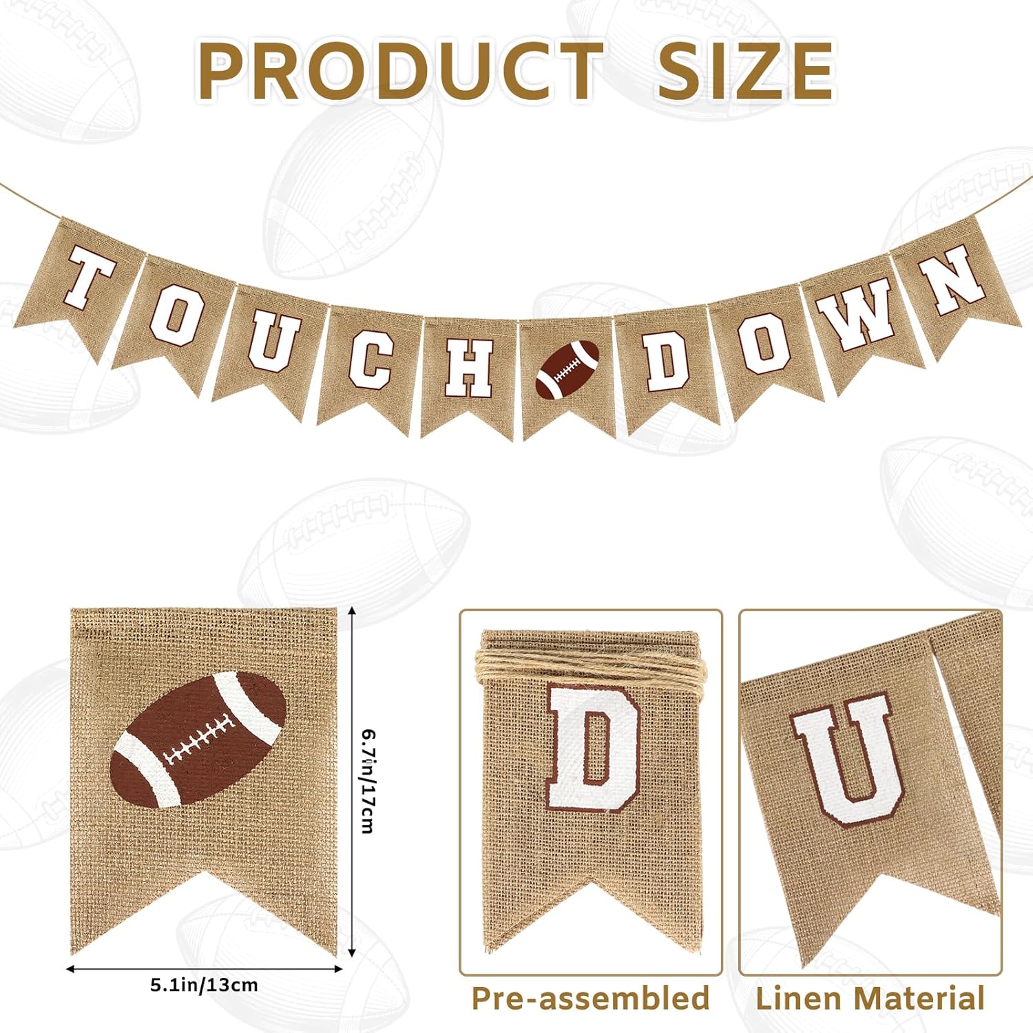 Football Party Banner Decorations, Football Themed Birthday Party Favors, Party Banner Decorations for Sports Birthday Tailgate Party Wall Supplies - Image 2