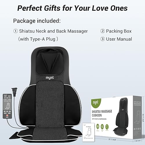 Miniatura 7 de Mynt Masajeador de espalda y cuello para aliviar el dolor de tejido profundo, masajeador de acupresión Shiatsu 3D con calor, masajeador de asiento