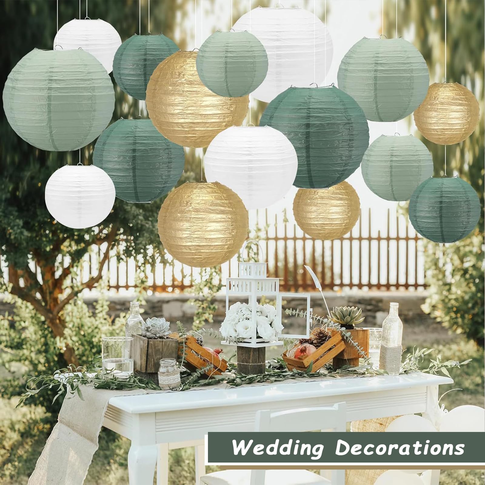 15 lanterne di carta, rotonde, lanterne di carta, per matrimoni, battesimi, compleanni, comunioni, feste in giardino, verde salvia