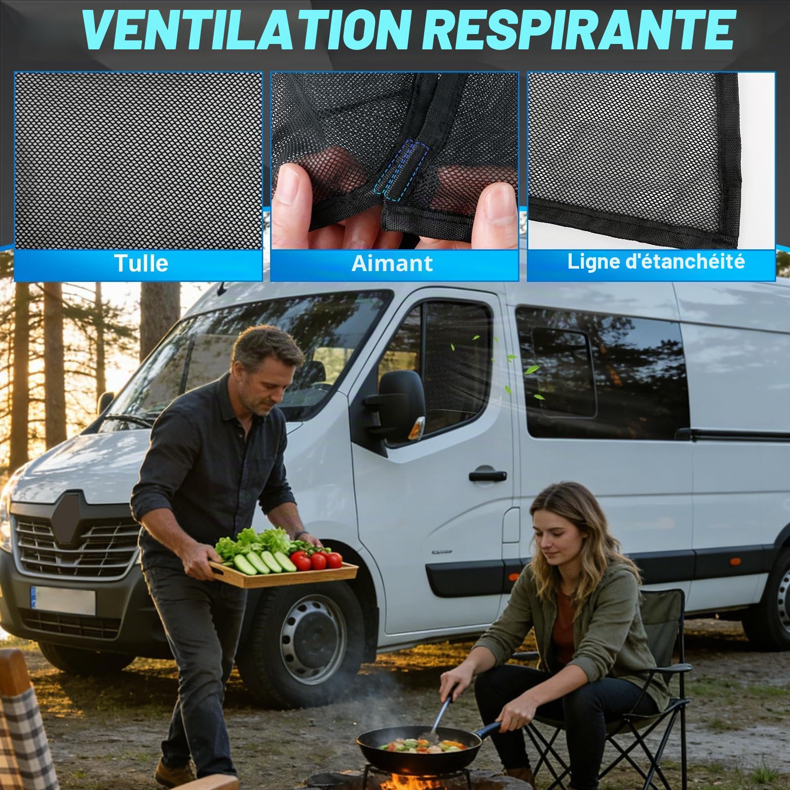 Moustiquaire Compatible avec Renault Trafic/F-iat Talento/O-pel Vivaro 2014-2025, Moustiquaire Magnétique pour Portes Avant (Paire), Moustiquaires Respirantes pour l'extérieur et Le Camping