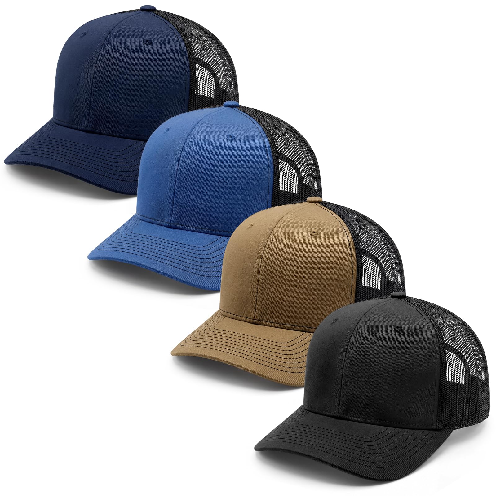 4 Pack Mens Trucker Hat Baseball Cap Adjustable Breathable Mesh Golf Hat Side Durable for Men Woman