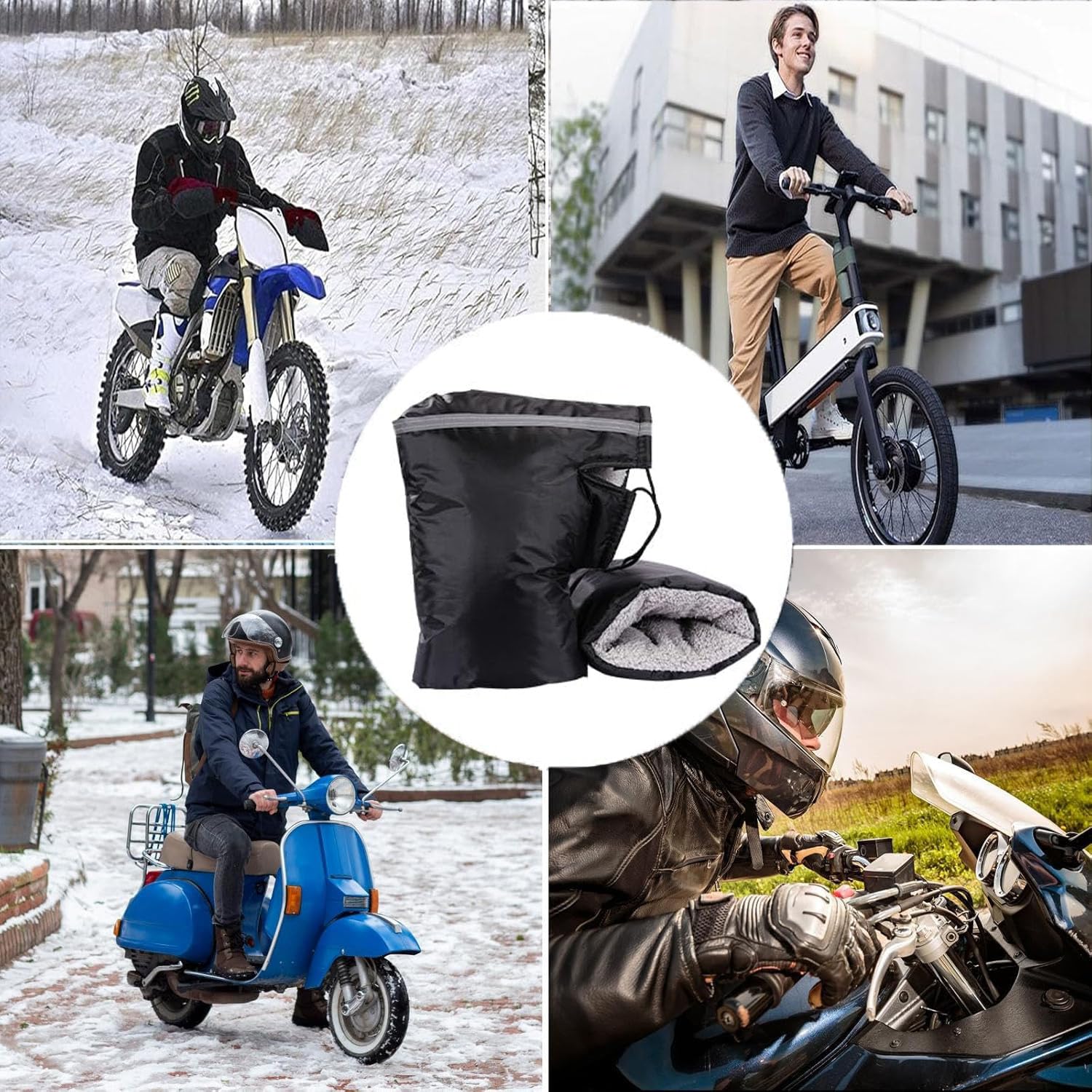 Manicotti Universale per Manubrio Moto, Manubrio Antivento Inverno Scooter, Ispessito di Protezione Guanti Caldi Moto con Peluche, Applica a Inverno Mano Prevenire Congelamento Mani