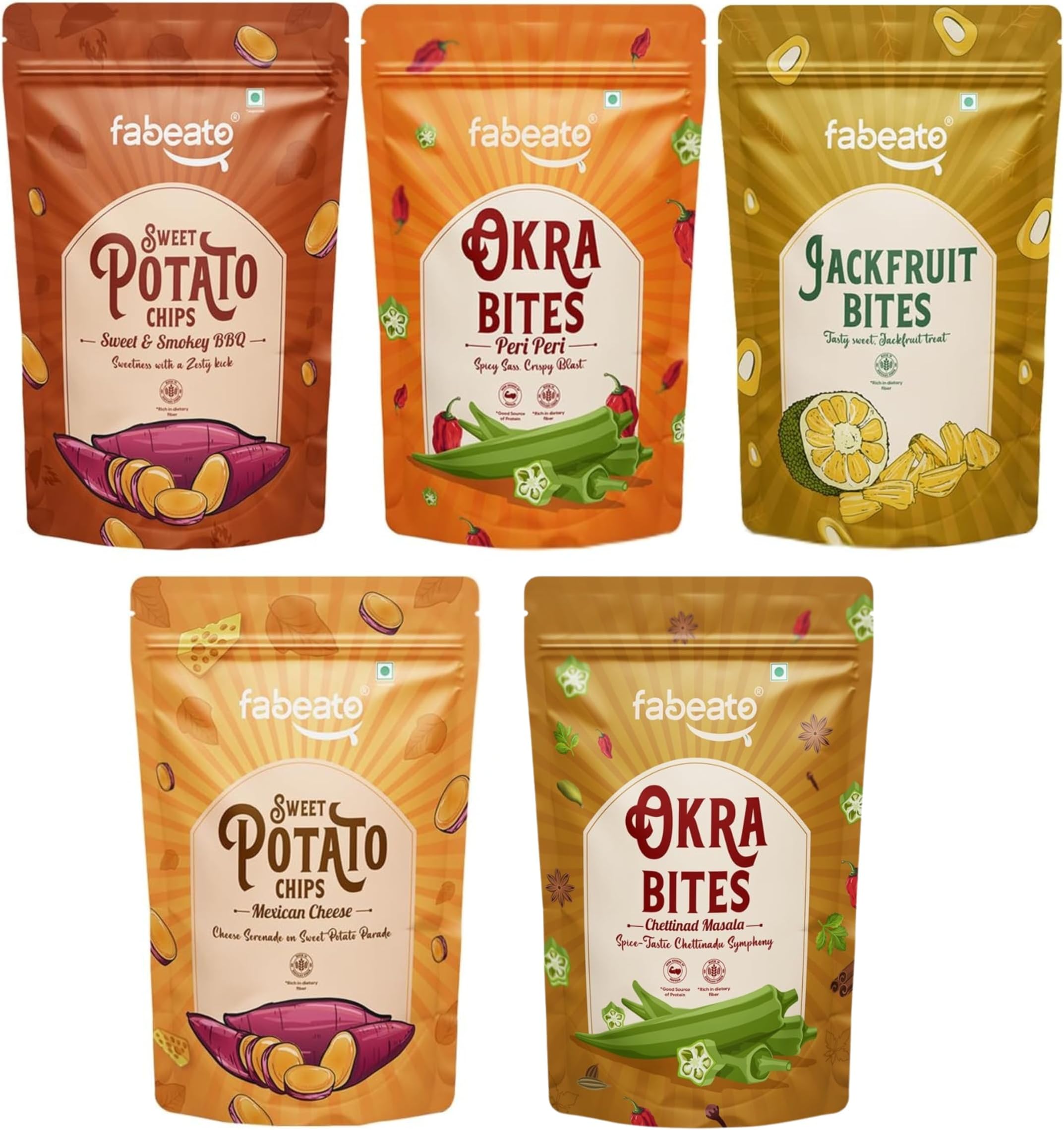 Fabeato Vegetable Chips Combo|Peri Peri Flavors Okra Chips|Smokey Bbq & Mexic...