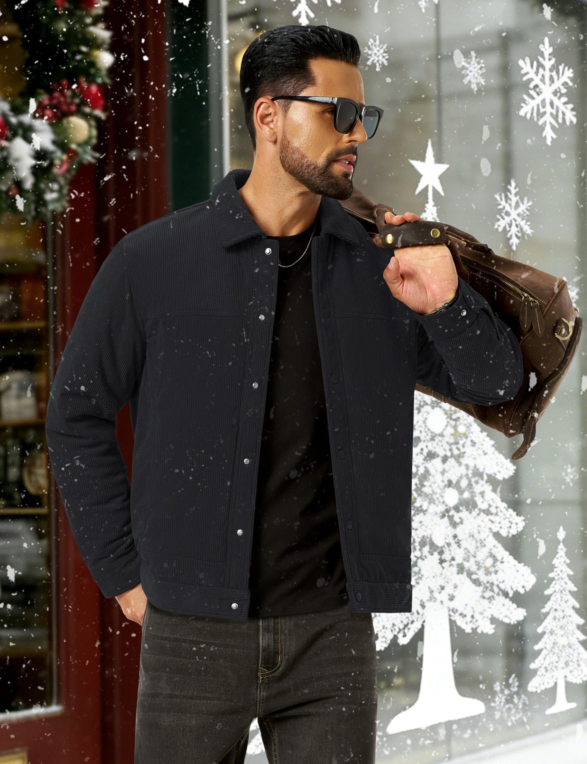 TACVASEN Winterjacke Herren Cordjacke Fleece Gefüttert Übergangsjacke | Reverskragen Fleecejacke Blouson Business Warm Jacke Casual Winter Cord Jacket Übergangs Outdoor Für Männer