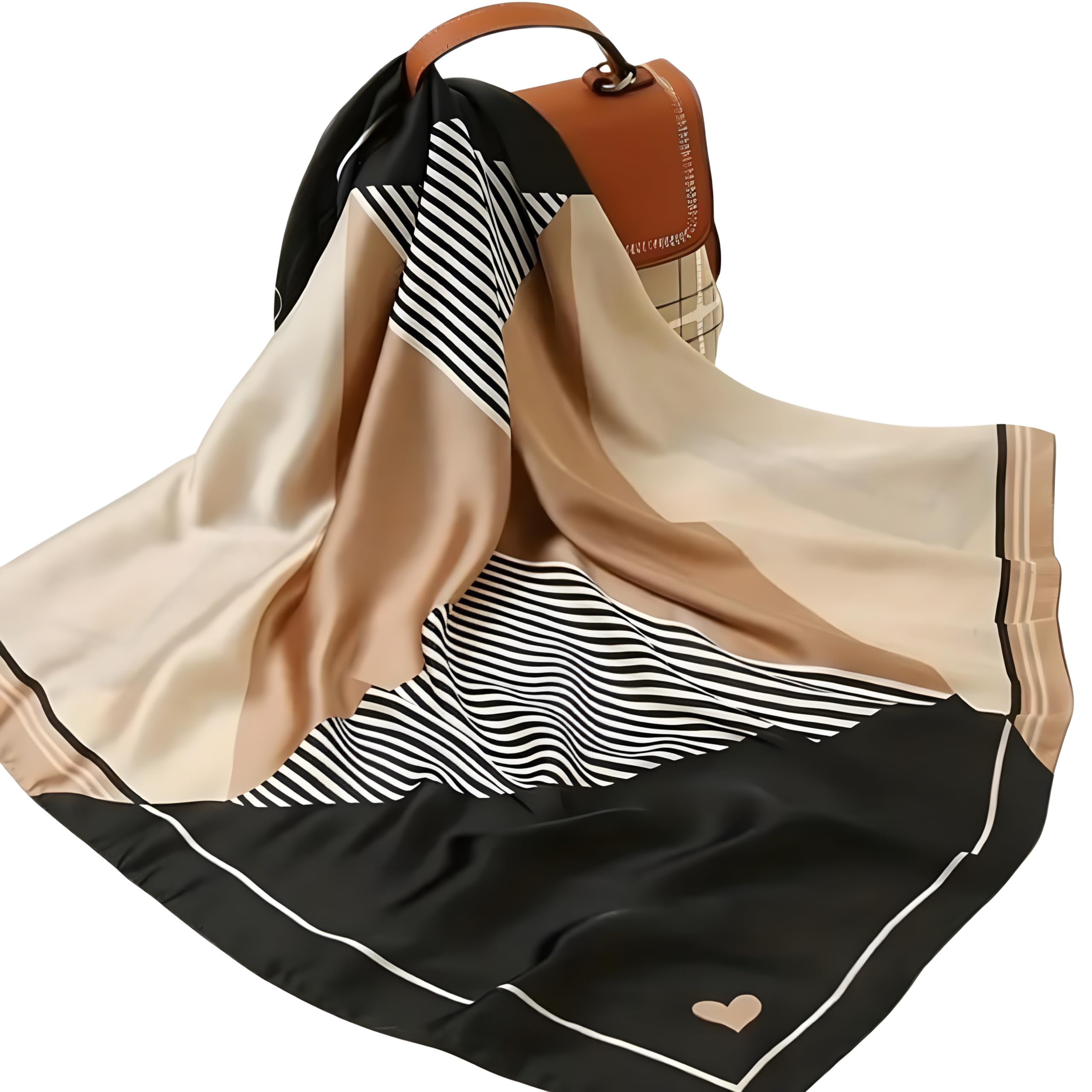 Silk Scarf, Brown Black Striped Pattern, Square Neck Wrap, Luxury Fashion Accessory