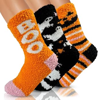 RBONIGHT 4X Thicker Halloween Fuzzy Socks for Women, Cozy Fluffy Warm Soft Socks for Fall Winter Gifts, Halloween Gifts for Women, Boo Spooky Basket Stuffers