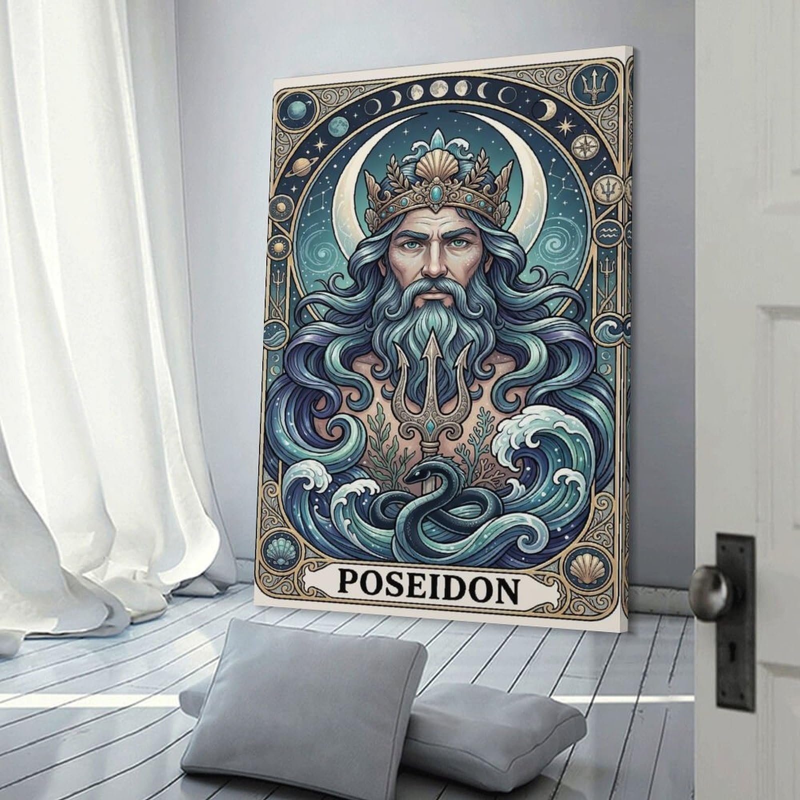 Junmoney Poseidon God of The Sea Wall Picture Print 24x36inch(60x90cm), for Lounge Decor, Offices Or Entryway Styling, A Flexible Wall Accent for Shared Spaces