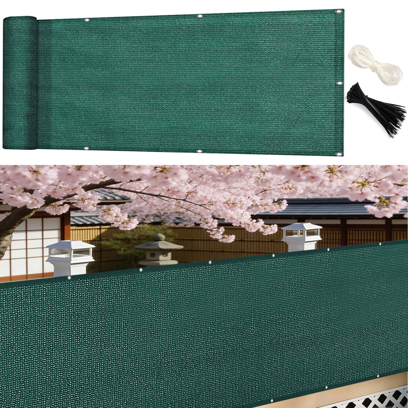 Cache balcon respirant et anti-UV GUOJUN filet occultant vert 60x440cm