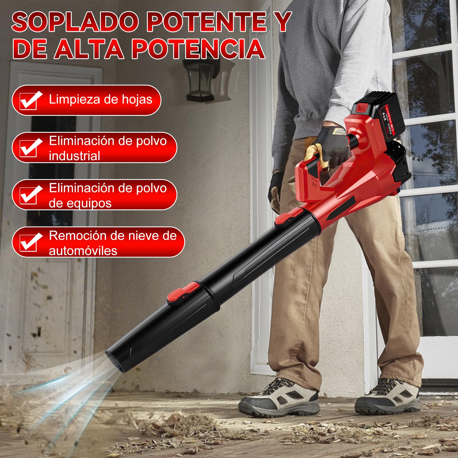 Aspirador de Hojas con batería, 200km/h, 6 velocidades, sin Cables Soplador eléctrico con 6 velocidades, con batería de 1300mAh y Cargador, soplador de Hojas sin Cables para jardín, terraza, Coche