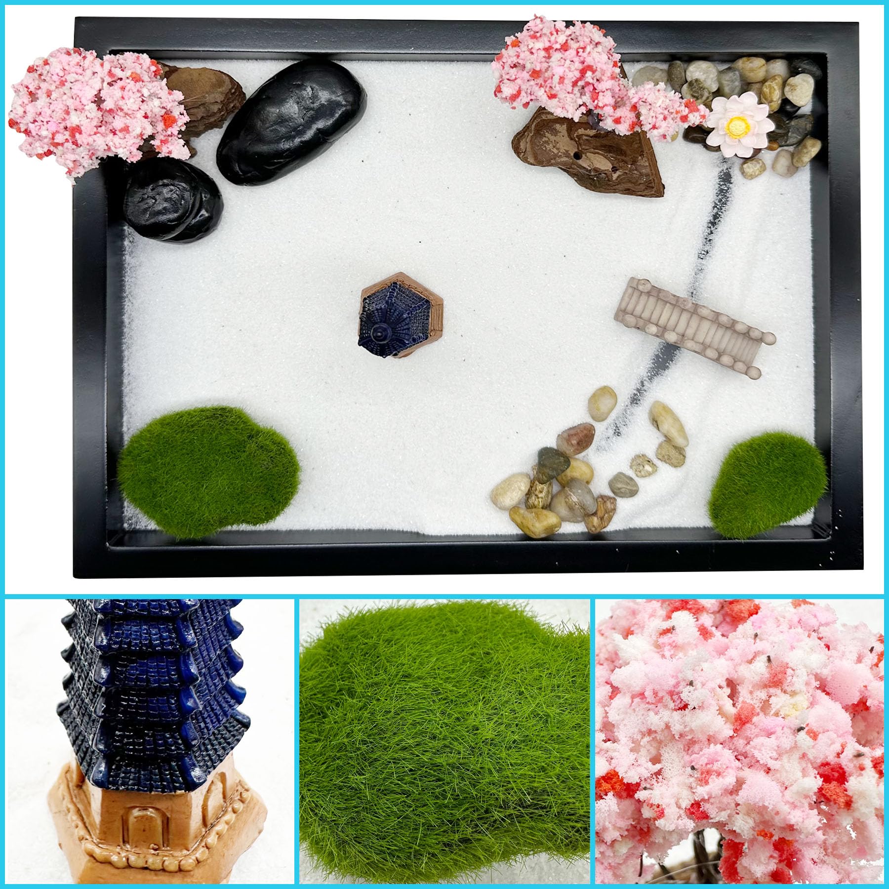 LuXianYS Kit De Décoration Jardin Japonais Sable Zen Miniature 12x8 Pouces, Zen Miniature, Jardin Zen Japonais Pour Bureau, Jardin De Sable Japonais Zen, Mini Jardin Zen Decoration